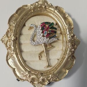 Carolee Duchess of Windsor Collection Flamingo Brooch pin rhinestones gold 1980